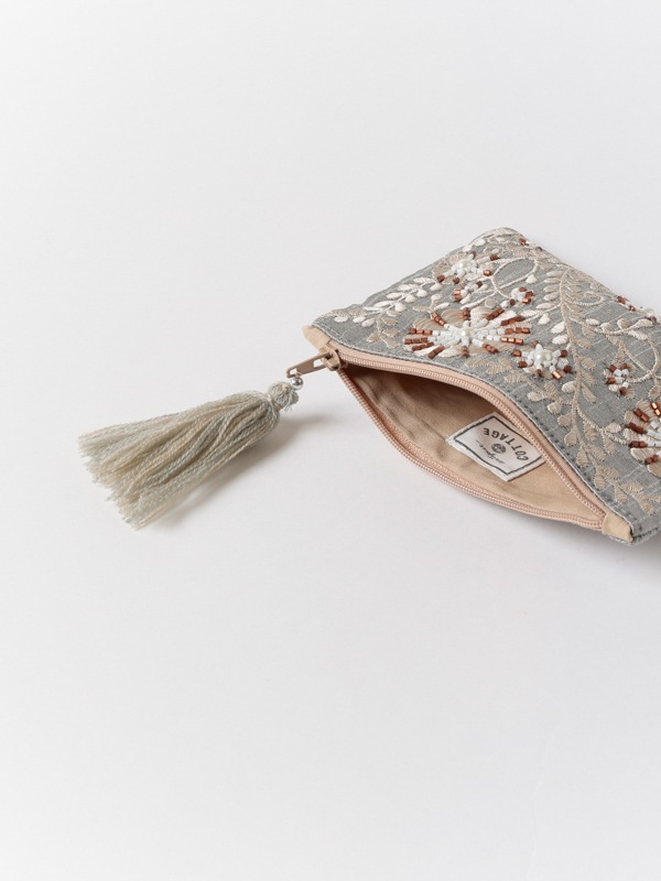 ビーズ刺繍ミニフラットポーチ 15×10cm （3カラー）M42-1074