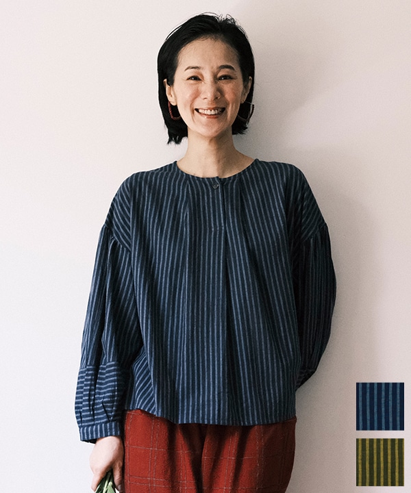 しなやかストライプ・カディタック・ブラウス 25W414