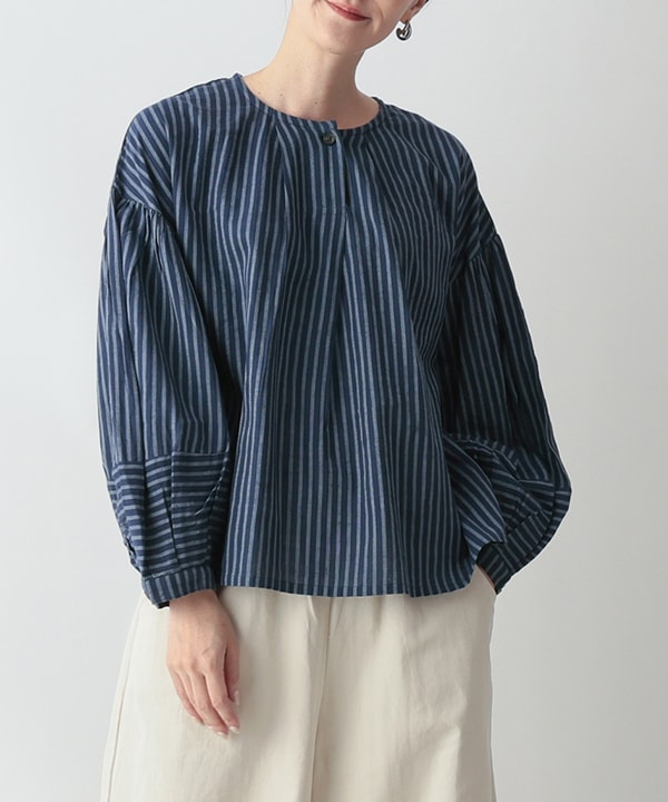 しなやかストライプ・カディタック・ブラウス 25W414