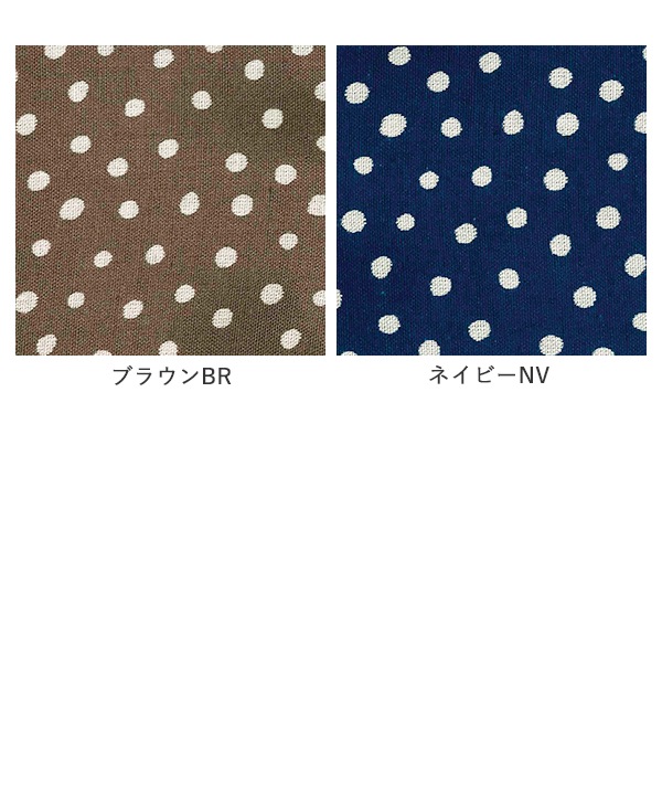 小さなポルカドット・ブロックプリント・綿麻レーヨンラフ・ブラウス 25W417