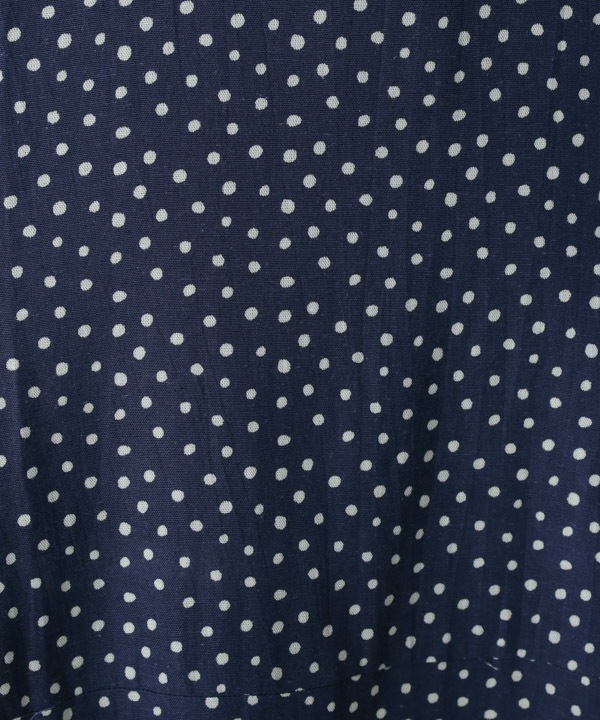 小さなポルカドット・ブロックプリント・綿麻レーヨンコクーンワンピース 25W419