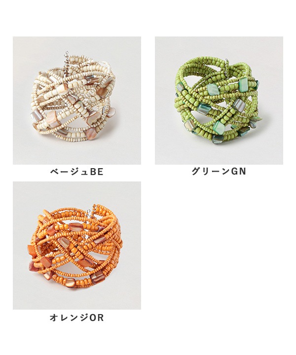 シェル＆ガラスビーズ バングル ブレスレット A25SDW073