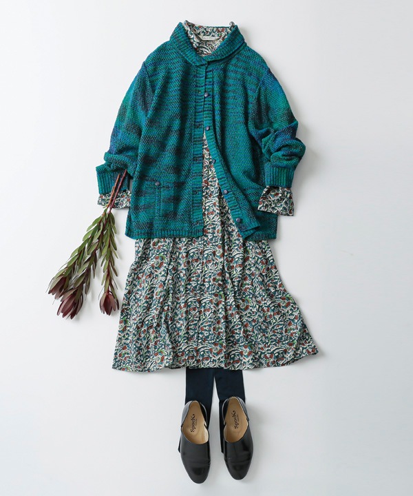 カラムカリ・プリントジャージシャツワンピース 25W422