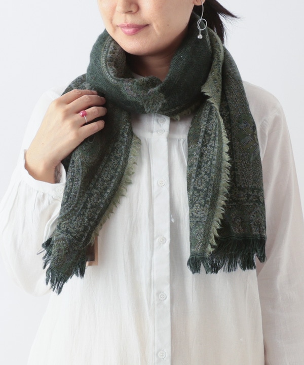 ウール100％ 花柄ジャガードショール B25W041GN