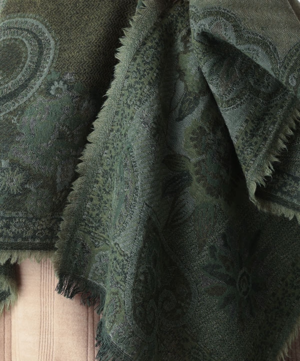 ウール100％ 花柄ジャガードショール B25W041GN