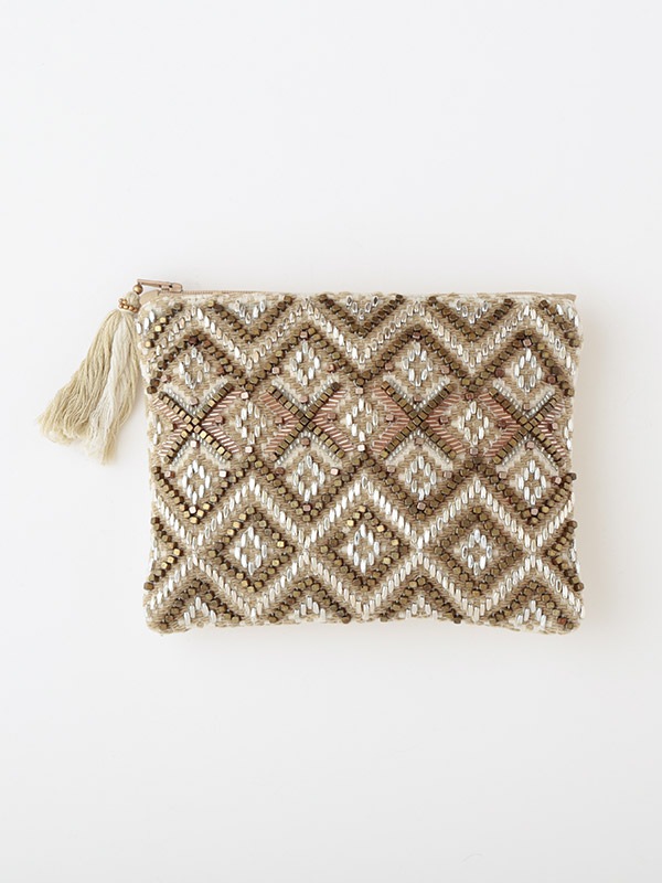 ビーズ刺繍フラットポーチ 20×15cm （3カラー）M42-0862