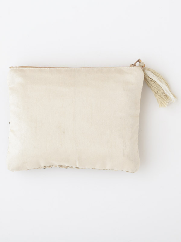 ビーズ刺繍フラットポーチ 20×15cm （3カラー）M42-0862