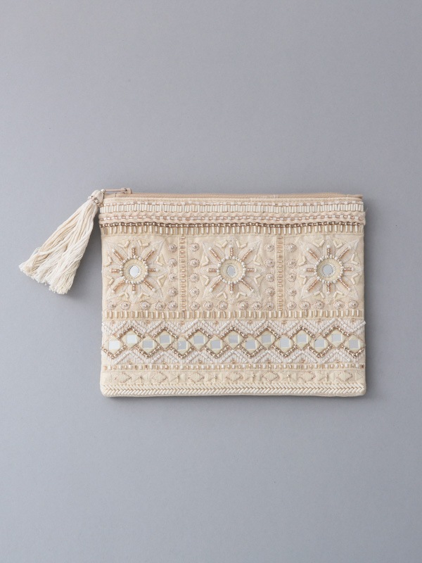 ビーズ刺繍フラットポーチ 20×15cm （3カラー）M42-0862