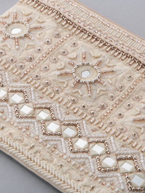 ビーズ刺繍フラットポーチ 20×15cm （3カラー）M42-0862