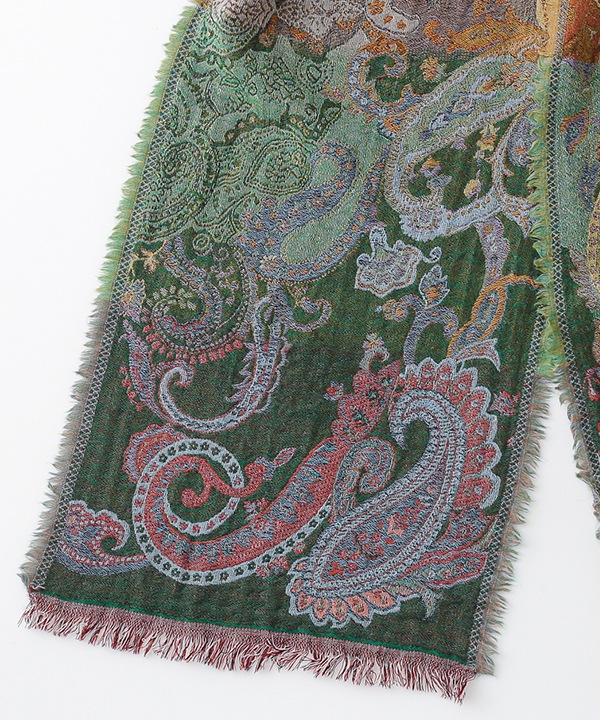 ウール100％ エスニック調ジャガードショール B25W042MX