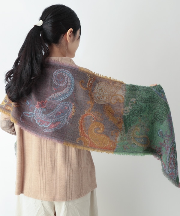 ウール100％ エスニック調ジャガードショール B25W042MX