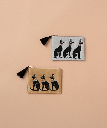バステト・アヌビス刺繍ポーチS 14×10cm (2カラー)M42-2402