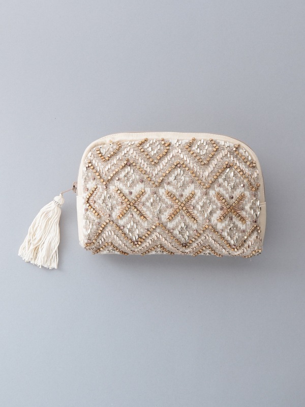 ビーズ刺繍ポーチ 20×14×4cm （3カラー）M42-0863