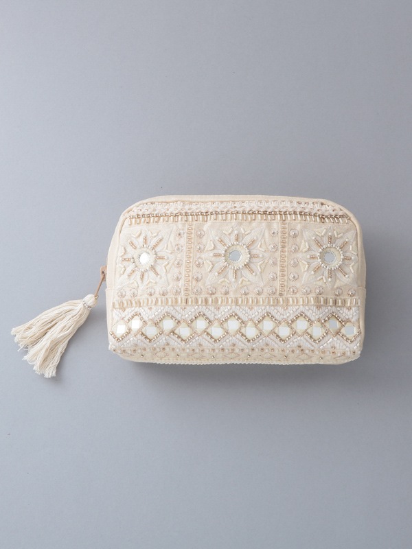 ビーズ刺繍ポーチ 20×14×4cm （3カラー）M42-0863