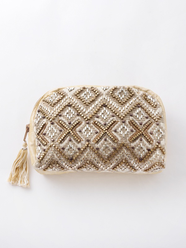 ビーズ刺繍ポーチ 20×14×4cm （3カラー）M42-0863