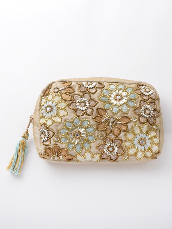 ビーズ刺繍ポーチ 20×14×4cm （3カラー）M42-0863
