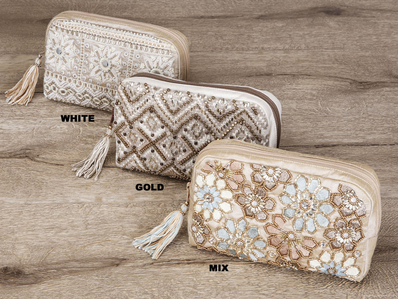 ビーズ刺繍ポーチ 20×14×4cm （3カラー）M42-0863