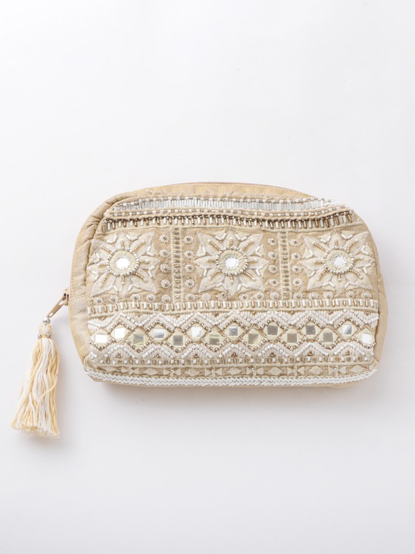 ビーズ刺繍ポーチ 20×14×4cm （3カラー）M42-0863