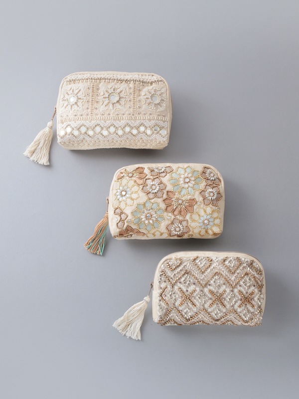 ビーズ刺繍ポーチ 20×14×4cm （3カラー）M42-0863