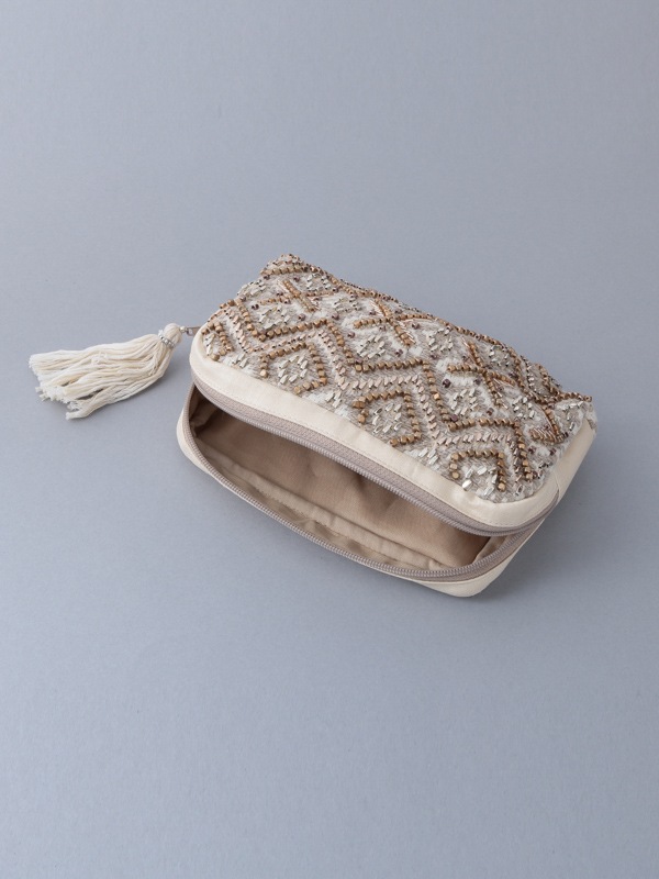 ビーズ刺繍ポーチ 20×14×4cm （3カラー）M42-0863