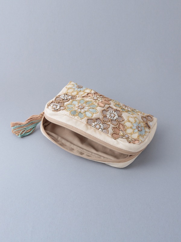 ビーズ刺繍ポーチ 20×14×4cm （3カラー）M42-0863
