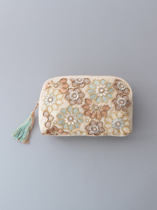 ビーズ刺繍ポーチ 20×14×4cm （3カラー）M42-0863