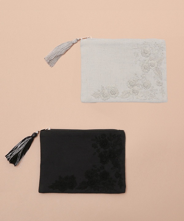 モノトーン花刺繍 ポーチ M42-2697