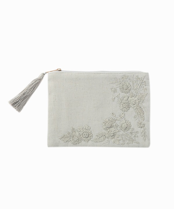 モノトーン花刺繍 ポーチ M42-2697