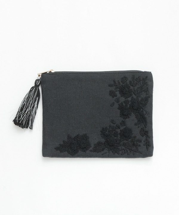 モノトーン花刺繍 ポーチ M42-2697