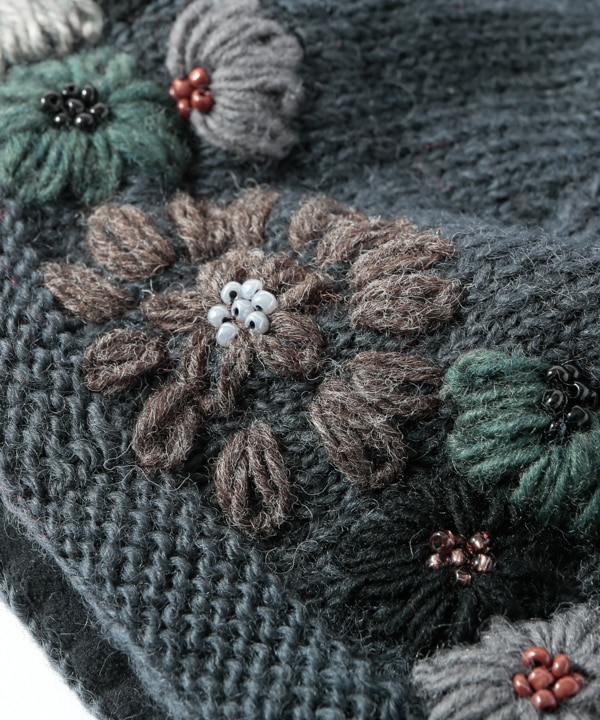 フラワー刺繍 ニット帽 キャップ（2カラー）H24W011