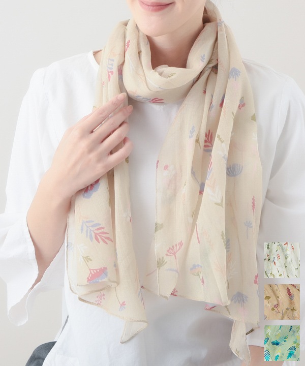コットン100％ 小花柄プリントショール 160×40cm B25S016