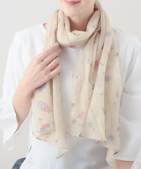 コットン100％ 小花柄プリントショール 160×40cm B25S016
