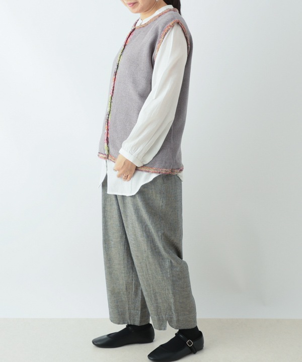 絣モールパイピング前開きベスト 日本製 25W427