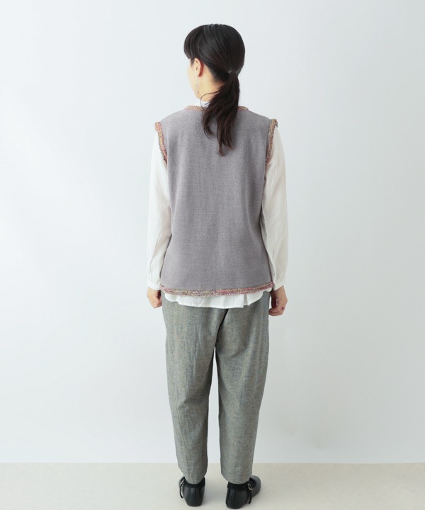 絣モールパイピング前開きベスト 日本製 25W427