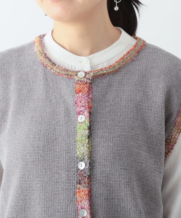 絣モールパイピング前開きベスト 日本製 25W427