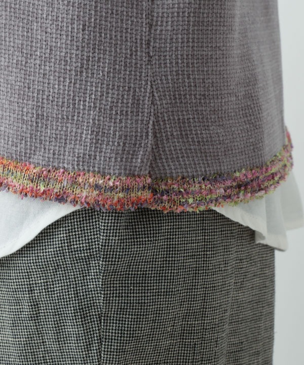 絣モールパイピング前開きベスト 日本製 25W427