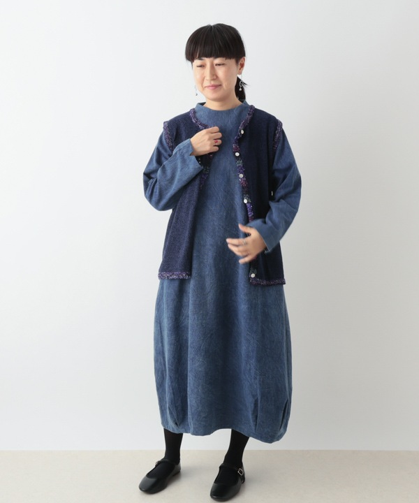 絣モールパイピング前開きベスト 日本製 25W427