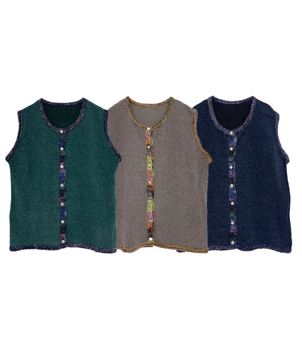 絣モールパイピング前開きベスト 日本製 25W427