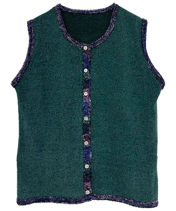 絣モールパイピング前開きベスト 日本製 25W427