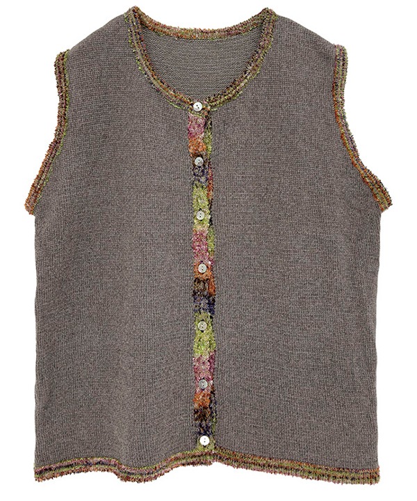 絣モールパイピング前開きベスト 日本製 25W427