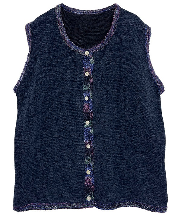 絣モールパイピング前開きベスト 日本製 25W427