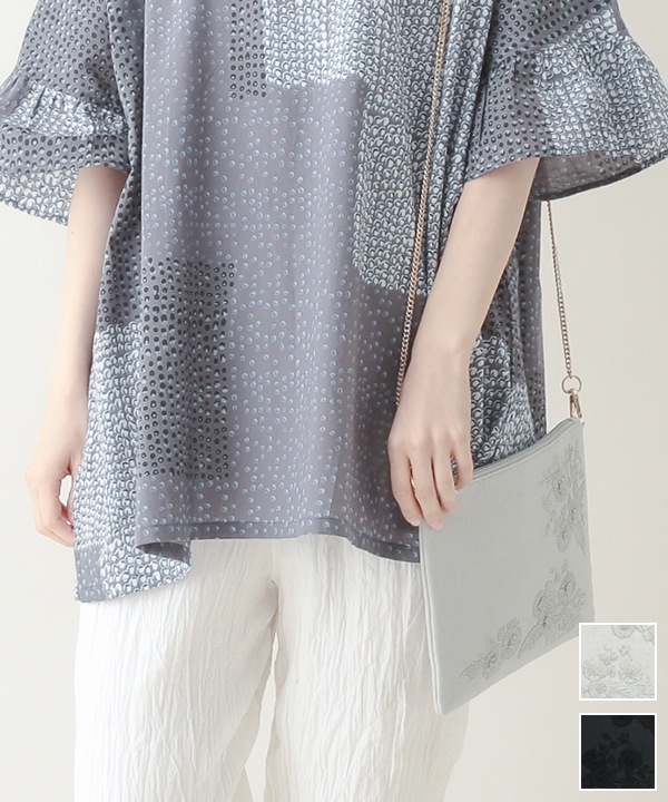 モノトーン花刺繍 ショルダーバッグ M42-2699