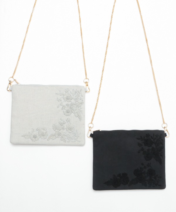 モノトーン花刺繍 ショルダーバッグ M42-2699