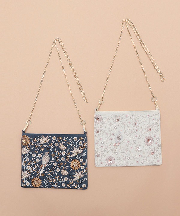 花鳥ビーズ刺繍 ショルダーバッグ M42-2701