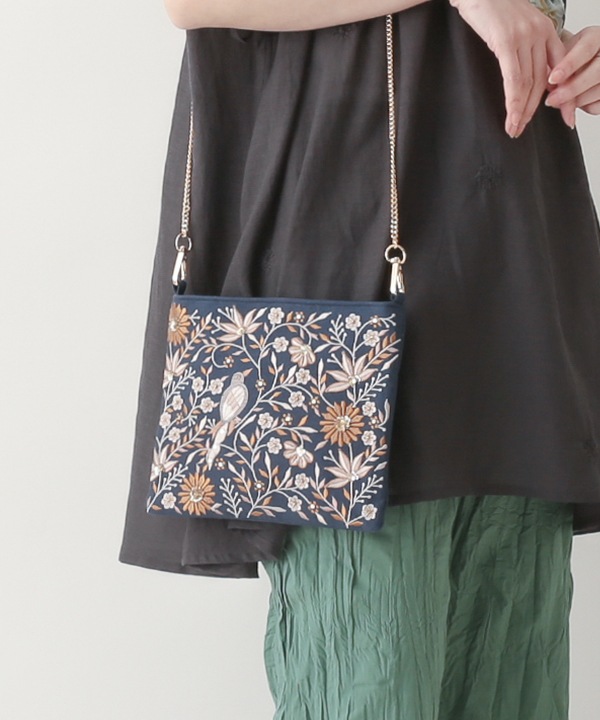 花鳥ビーズ刺繍 ショルダーバッグ M42-2701