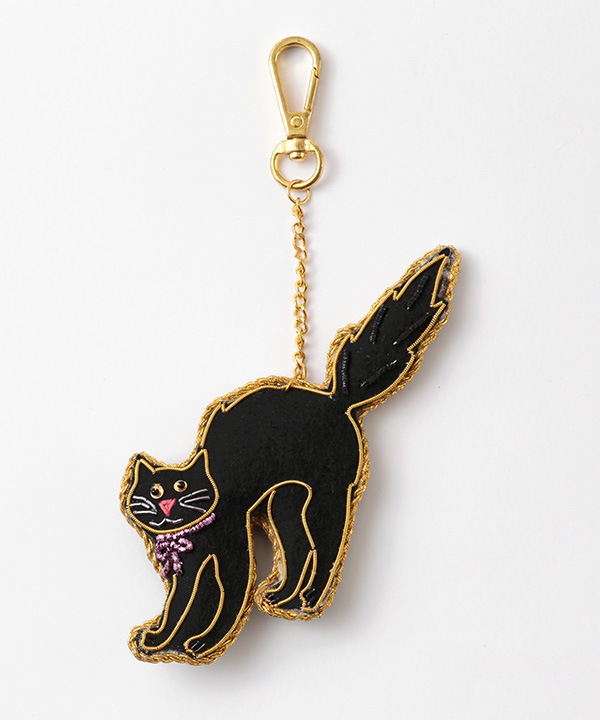 ザリ刺繍 ブラックキャット バッグチャーム（キーホルダー） M21-2853