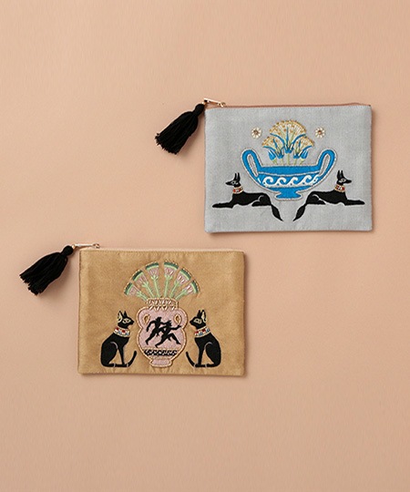 バステト・アヌビス刺繍ポーチL 18×13cm （2カラー）M42-2403