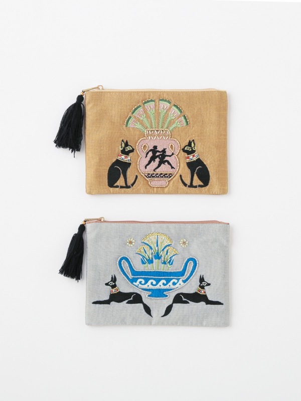 バステト・アヌビス刺繍ポーチL 18×13cm （2カラー）M42-2403
