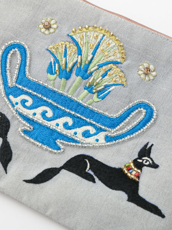 バステト・アヌビス刺繍ポーチL 18×13cm （2カラー）M42-2403