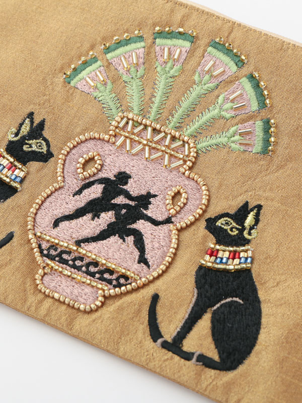 バステト・アヌビス刺繍ポーチL 18×13cm （2カラー）M42-2403